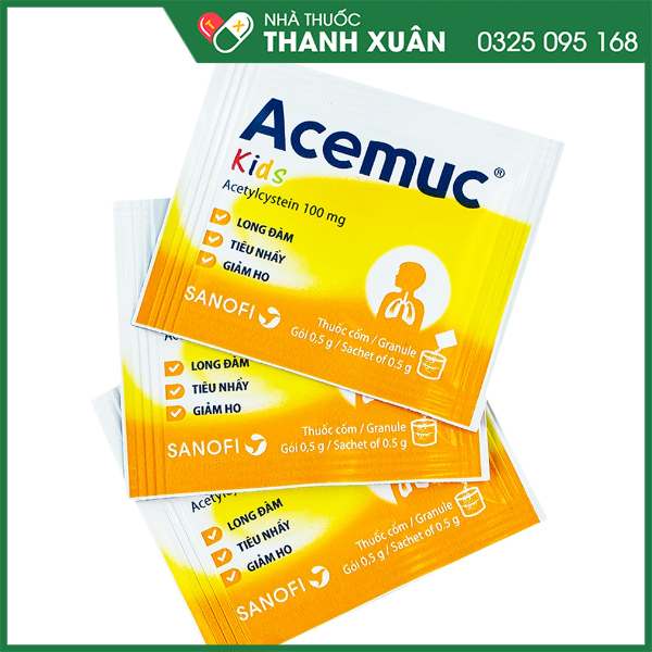 Acemuc kids 100mg thuốc tiêu nhầy trong bệnh lý hô hấp ở trẻ em